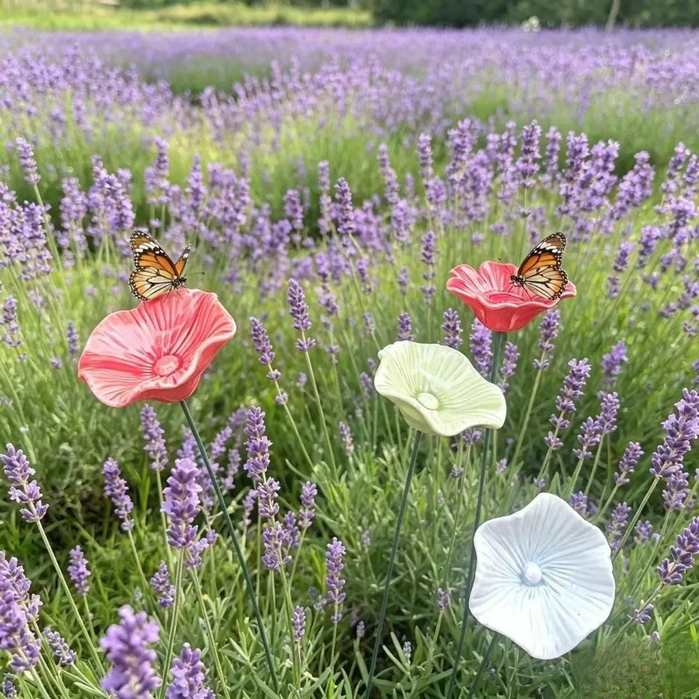 Flower Shaped Bee Butterfly Water Dispenser Creative Colorful Bee Watering Station Ceramic Insect Drinking Cup Garden Decoration