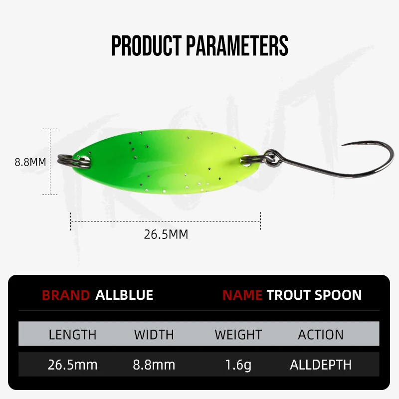 ALLBLUE IceFake 1.6g Brass Spoon Metal Fishing Lure for Stream Area Trout Tackle Artificial Bait