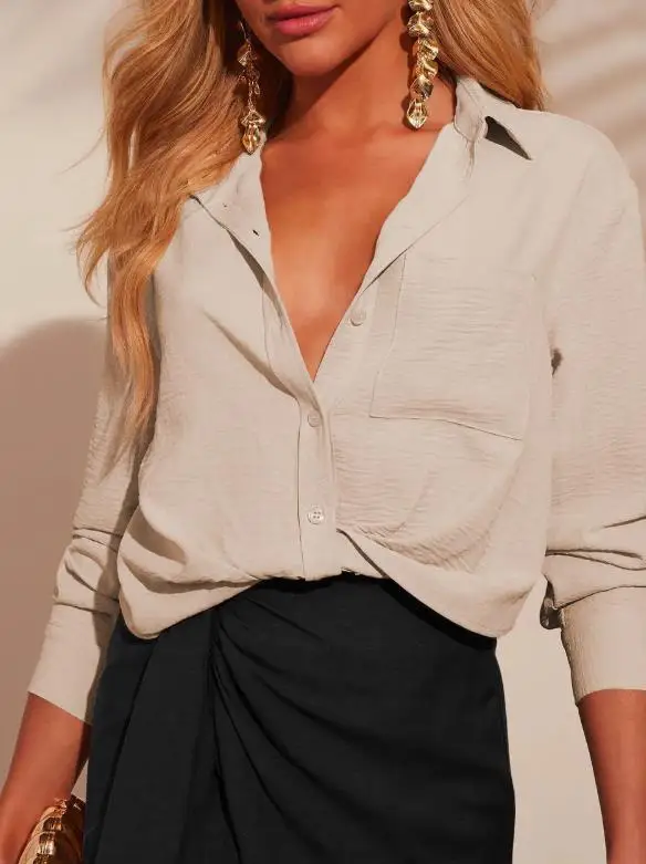 Women's Shirt 2026 Spring/summer Fashion Latest Casual Simple Elegant Commuting Style Flip Collar Button Shirt Suitable for Work