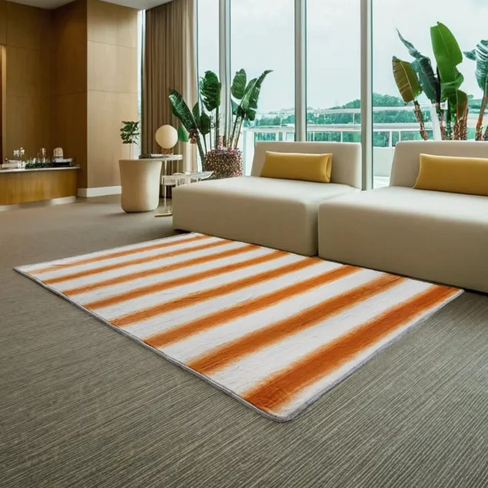 

Yellow and White Horizontal Stripes Rectangular floor Carpet Decoration Home Cute Shaggy Fuzzy Home Decor Living Room Rug