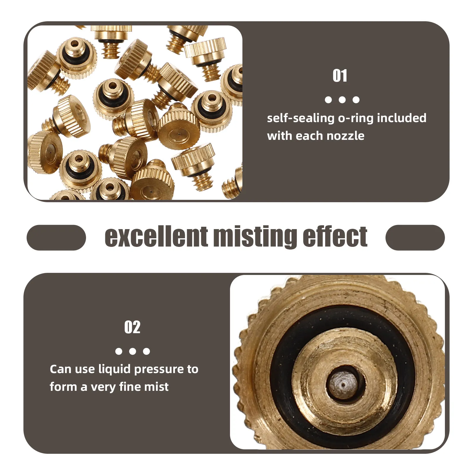 30Pcs Brass Misting Nozzles 0.3mm Orifice Atomizing Spray Nozzle Leak-Proof O-Ring Outdoor Cooling System Mist Nozzles