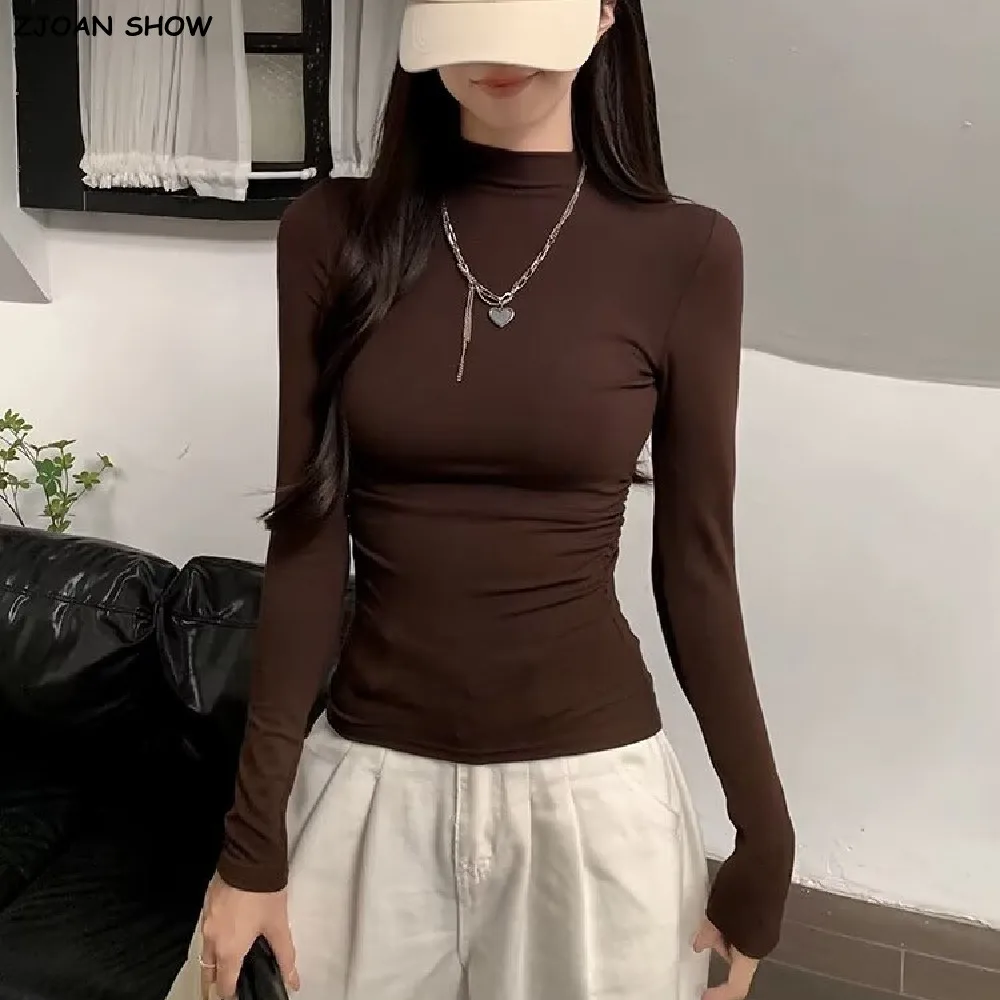 

Новая осенне-зимняя теплая футболка с высоким воротником на флисовой подкладке, женские узкие эластичные футболки с длинными рукавами, блузки для йоги, женские топы