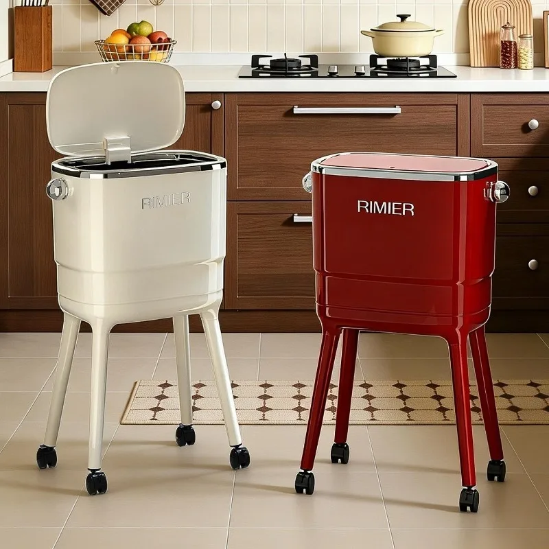 High Footed Trash Can Modern Living Room Wastepaper Basket with Wheel Kitchen Food Waste Cleaning Buckets Narrow Waste Bins