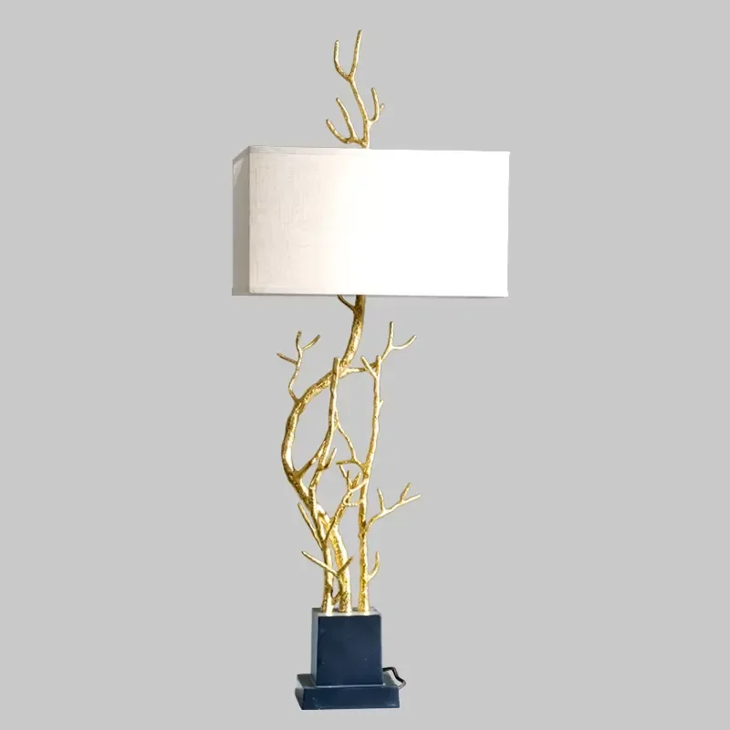 Retro Brass Table Lamp with Black Marble Base Creative Branch Design White Shadow LED Light for Home Decoration Living Room 4