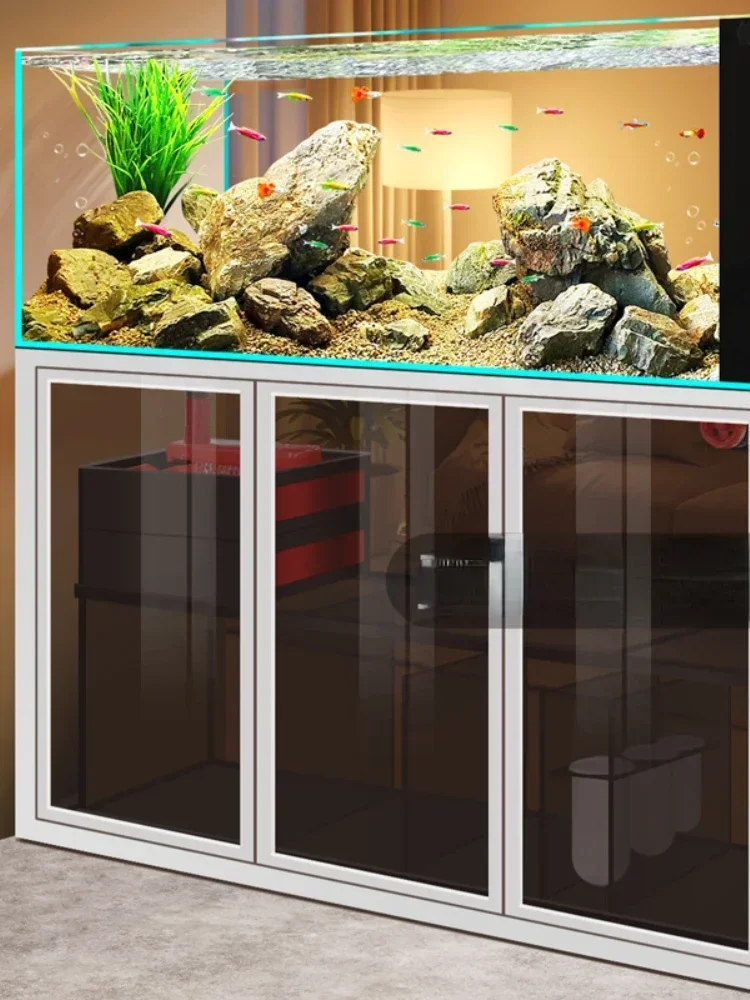 White Glass Stream Cylinder Living Room Small Fish Tank Light Luxury Bottom Filter Change Water Ecological Aquarium