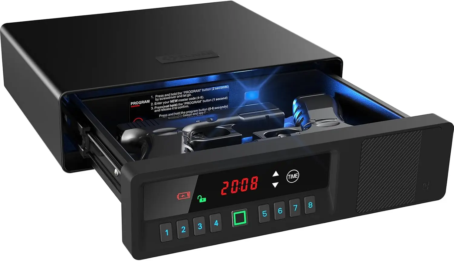 Slide-Away Pistol Handgun Quick Access Gun Drawer Safe with LCD Display of Temp,Humidity,Time,Low Battery Warning,Unlock State f