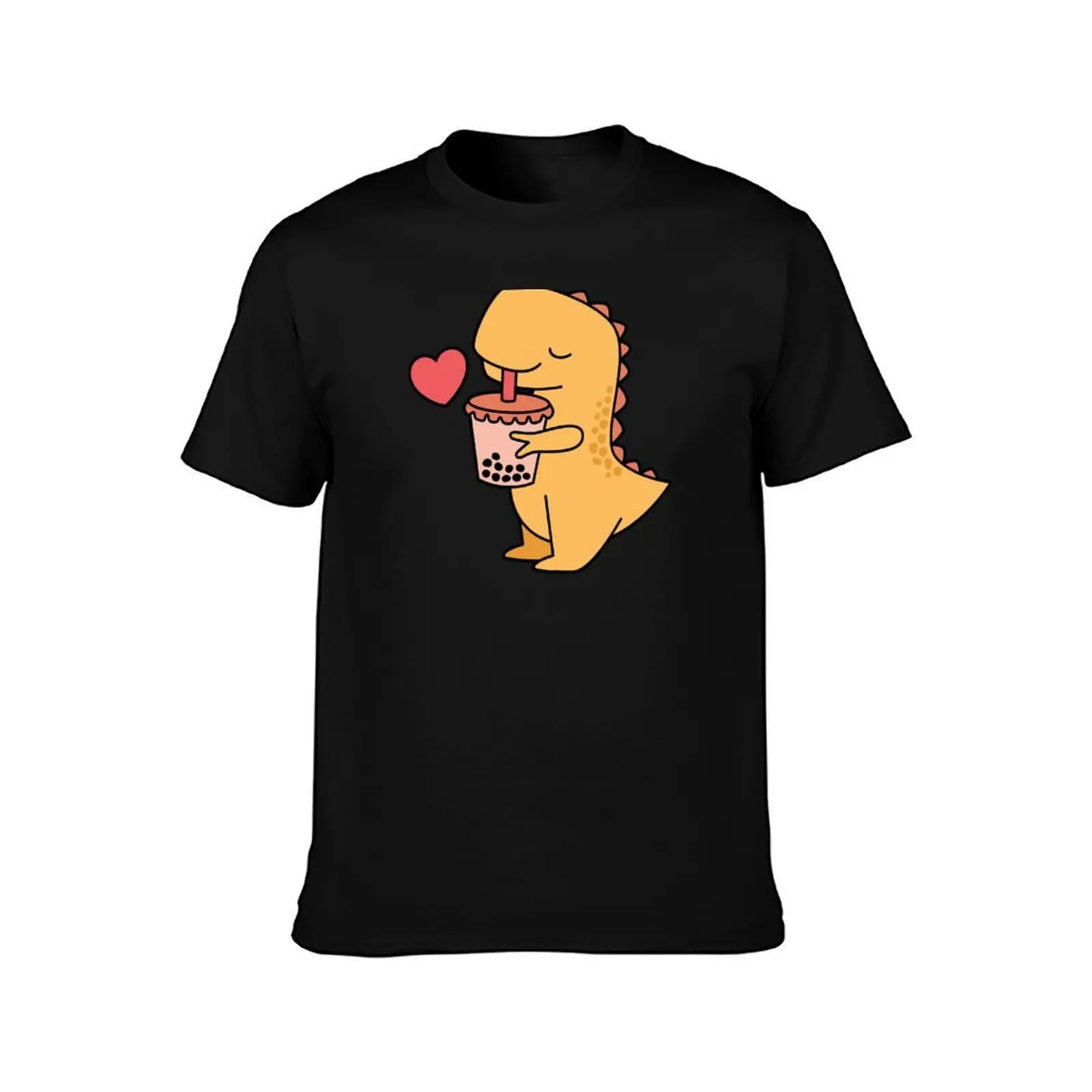 Boba Tea Rex Pattern - Cute Funny Bubble Tea Dino Print T-Shirt, Summer Casual Cotton Tee, Oversized Streetwear Tops