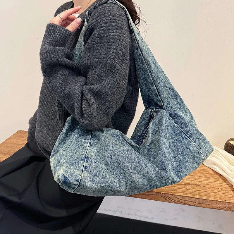 الدنيم بلون سستة الخياطة عادية حمل 2025 شتاء جديد تنوعا حقائب التنقل اليومي عادية بسيطة حقائب كتف باردة #4