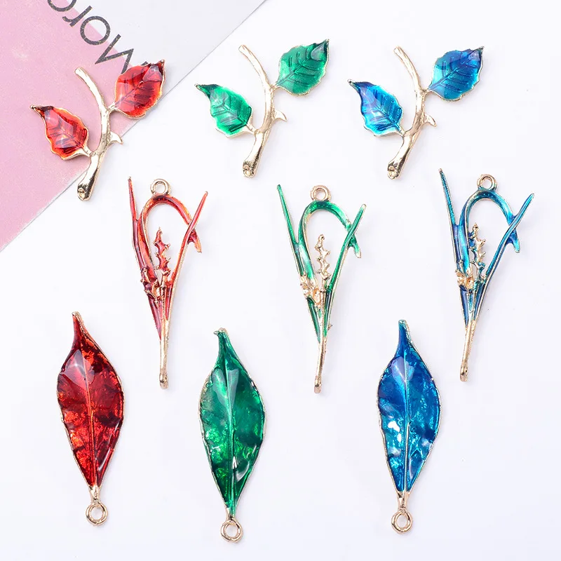 

100Pcs sets spot wholesale DIY earrings pendant Guochao accessories pendant dripping oil seedlings rice ears branches leaves