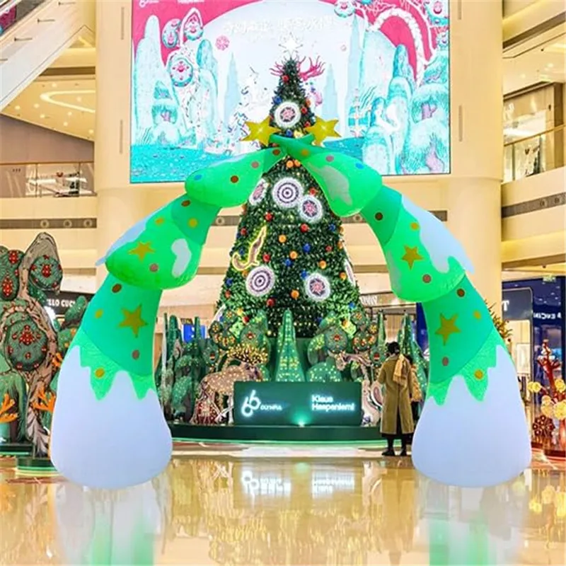 2.7m/9FT Christmas Decoration Inflatable Xmas Tree Arch Built-in LED Lights Indoor Outdoors Garden Party Scene Layout Ornament