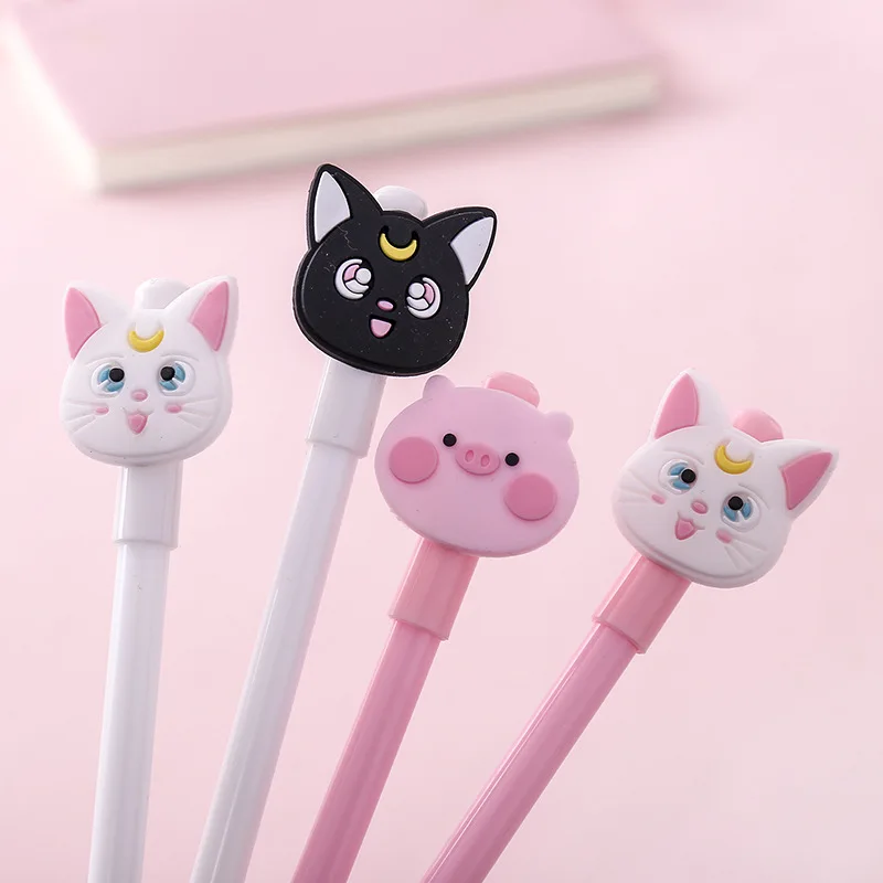 Bolígrafo de Gel de 0,5mm para estudiantes, pluma de plástico con dibujos de animales Kawaii, gato, cerdo rosa, papelería de oficina, 1 piezas