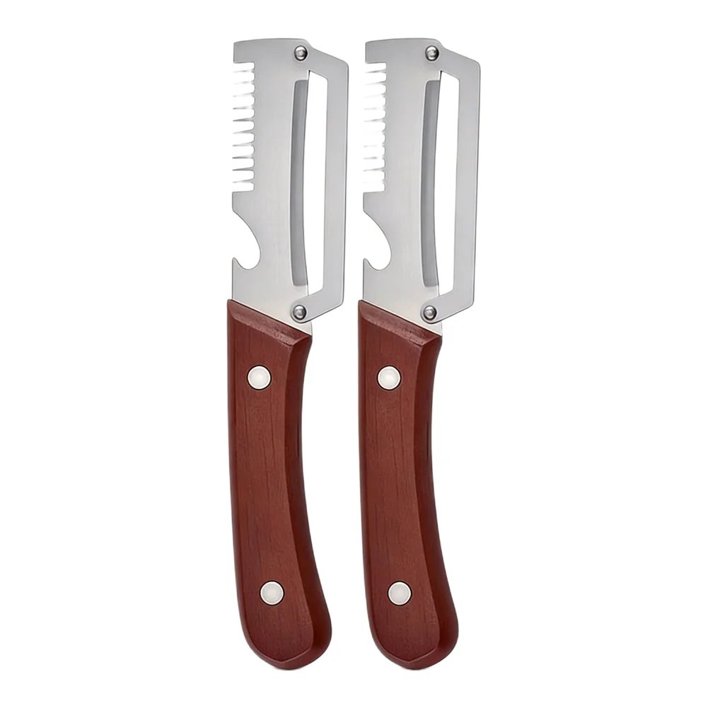 Multifunctional Kitchen Peeler 19cm Stainless Steel Wide Arched Blade Wood Handle Potato Carrot Scraper Bottle Opener Gadget