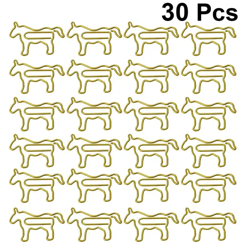 30/50pcs Golden Horse Shaped Paper Clips Bookmarks Paper Clamp Needles Adorable Paperclips for Home Office School Supplies