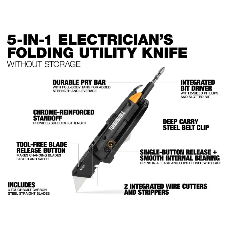 Imagem -02 - Faca Utilitária Dobrável para Eletricista Toughbuilt Tb-h412-im com Ferramentas Manuais de Barra de Alavanca de Driver de Bits