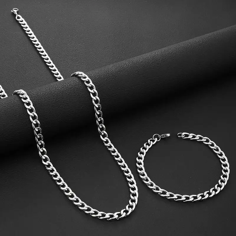 الهيب هوب الكوبية سلسلة قلادة سوار مجموعة روك الفولاذ المقاوم للصدأ الأساسية سلسلة الرجال قلادة قلادة بسيطة للنساء مجوهرات الحفلات #3