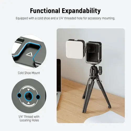 Imagen 2 del producto NEEWER Cage para Action 5 Pro, plataforma de vídeo protectora de metal con zapata fría compatible con DJI Osmo Action 5 Pro Action 4 Action 3