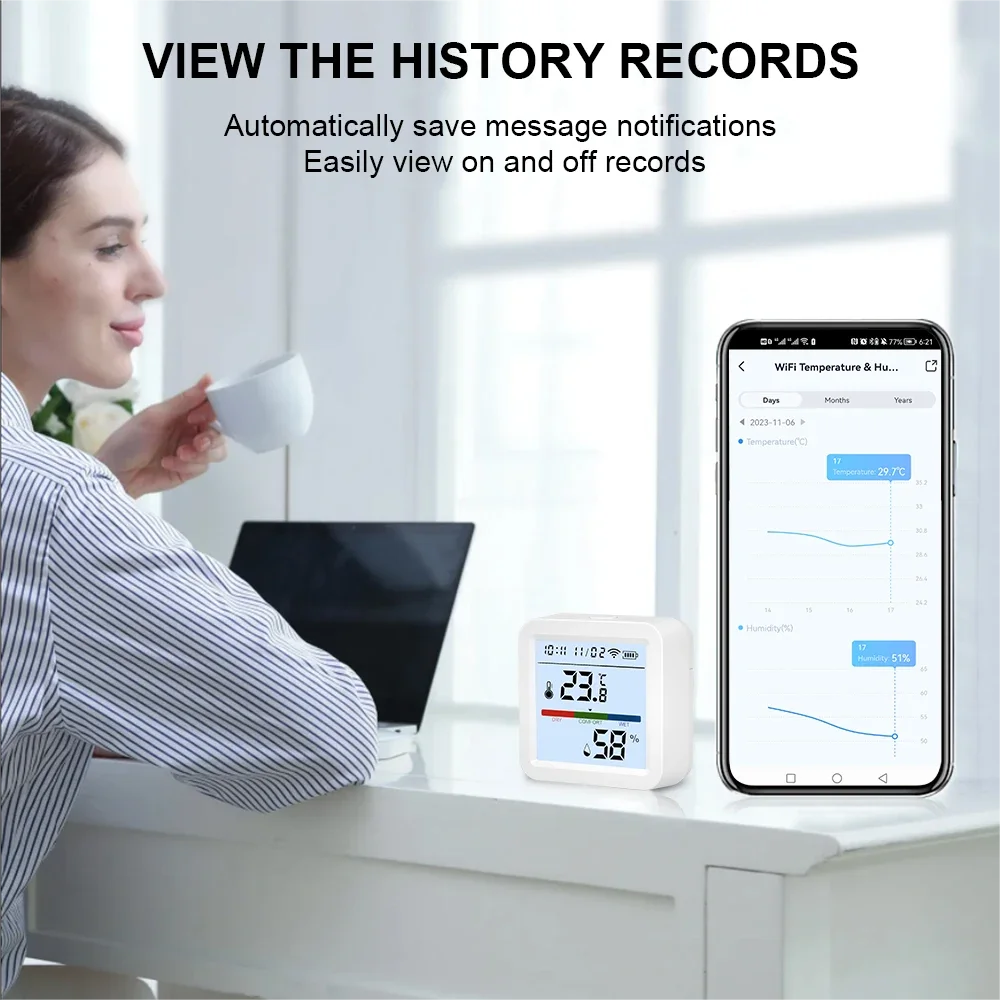 ONENUO Tuya WiFi Temperature Humidity Sensor Backlight LCD Smart Home Linkage Alexa Google Voice Control