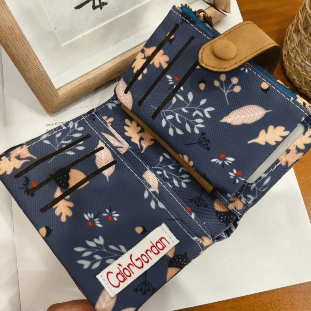 Simple Korean Style Canvas Wallet Elephant Flower Short Trifold Wallet Floral Squirrel Coin Pouch Women