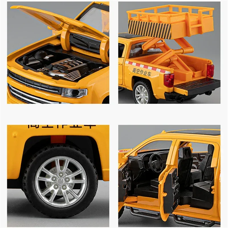 1/32 Alloy High Altitude Operation Lifting Vehicles Car Pickup Model Diecast Road Rescue Vehicles Trailer Truck Model Kids Toys