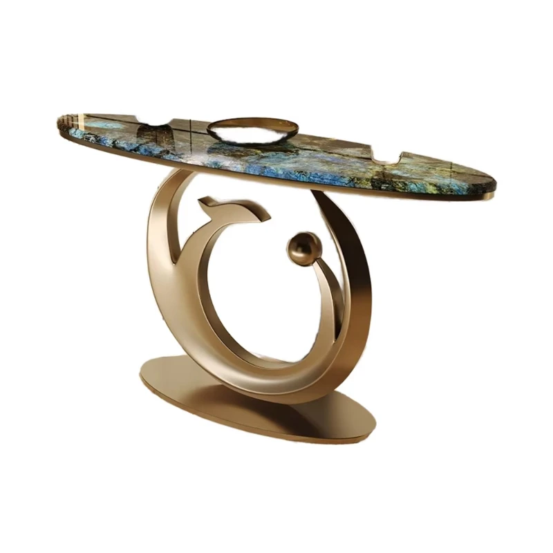 Modern luxury marble console table for entrance living room and hotel bamboo board wood style, ideal for home office furniture
