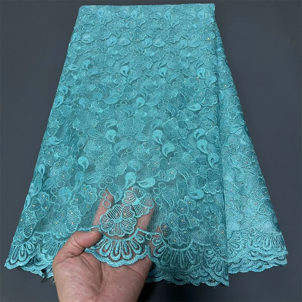 

Высококачественная африканская нигерийская тюлевая кружевная ткань для шитья свадебного платья, вышитый хлопок, дамасский (5 ярдов) 2025