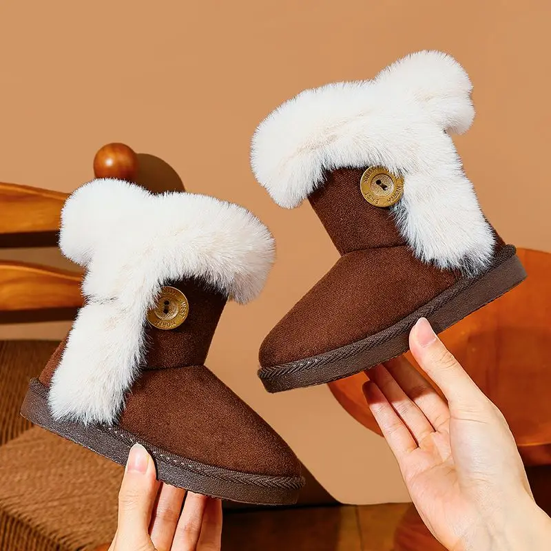 New Girls Winter Boots Thermal Fleece Lined Soft Sole Non Slip Kids Snow Boots Extra Warmth Cotton Lined Winter Footwear