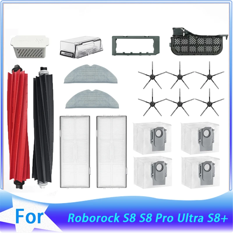 

For Roborock S8 S8 Pro Ultra S8+ Robot Vacuum Spare Parts Main Side Brushes Mop Cloths HEPA Filters Dust Bags Accessories