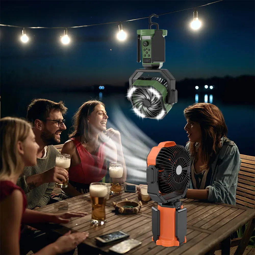 2026 New Rechargeable 20000mAh Solar Camping Fan Cooling Stand Table Desk Fan Electrical Standing Retractable Outdoor Fan