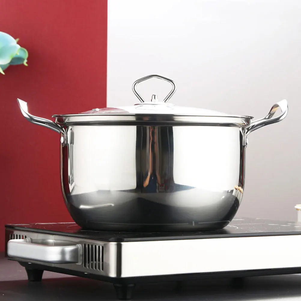 

Anti Stick Soup Pot Stainless Steel Stockpot with Lid Kitchen Cooking Pots Reusable Home Glass Induction Gas Stove Safe
