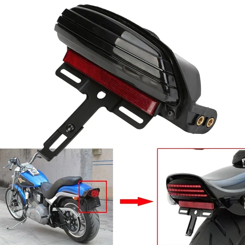 Motorcycle Tri-Bar Fender LED Tail Light w/License Plate Mount Bracket For Harley Softail FXSTC FXSTS FLSTSB FXSTB 2006-2011