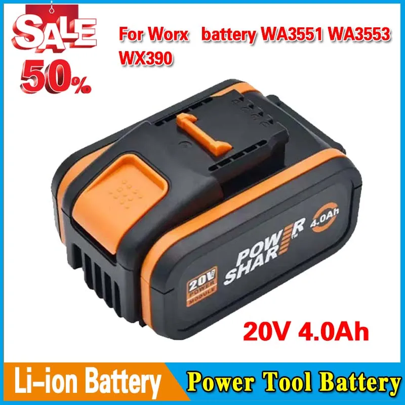 Suitable for Worx 20V 4.0Ah rechargeable lithium battery WA3551 WA3553 WX390 compatible with all Worx electric and gar