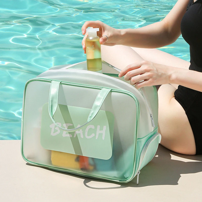 Portable Waterproof Swimming Storage Bag Transparent Handbags Wash Bags Travel Sack Dry Wet Mesh Pool Beach Shoes Pocket XA511A