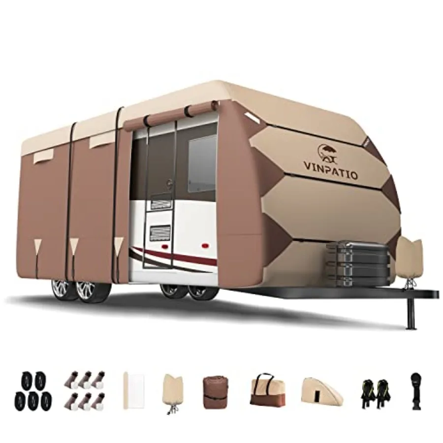 

Heavy Duty 300D Ripstop Oxford Fabric RV Cover for 16'-18' Travel Trailer Toy Hauler with Tongue Jack Cover Anti-UV Waterproof
