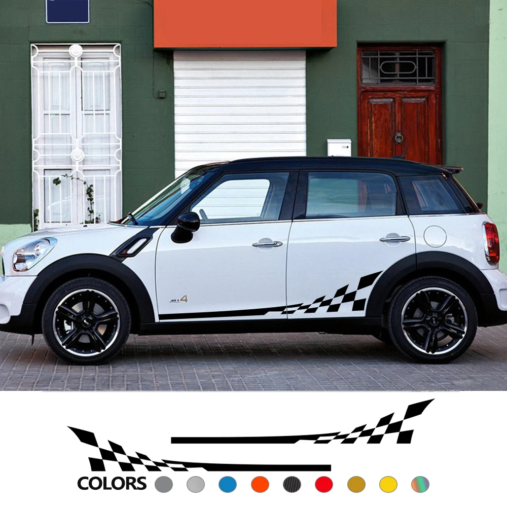 2Pcs Car Door Side Stickers Racing Sport Decal For Mini Cooper R56 R57 R58 R50 R52 R53 R59 R61 Countryman R60 F60 F55 F56 F54