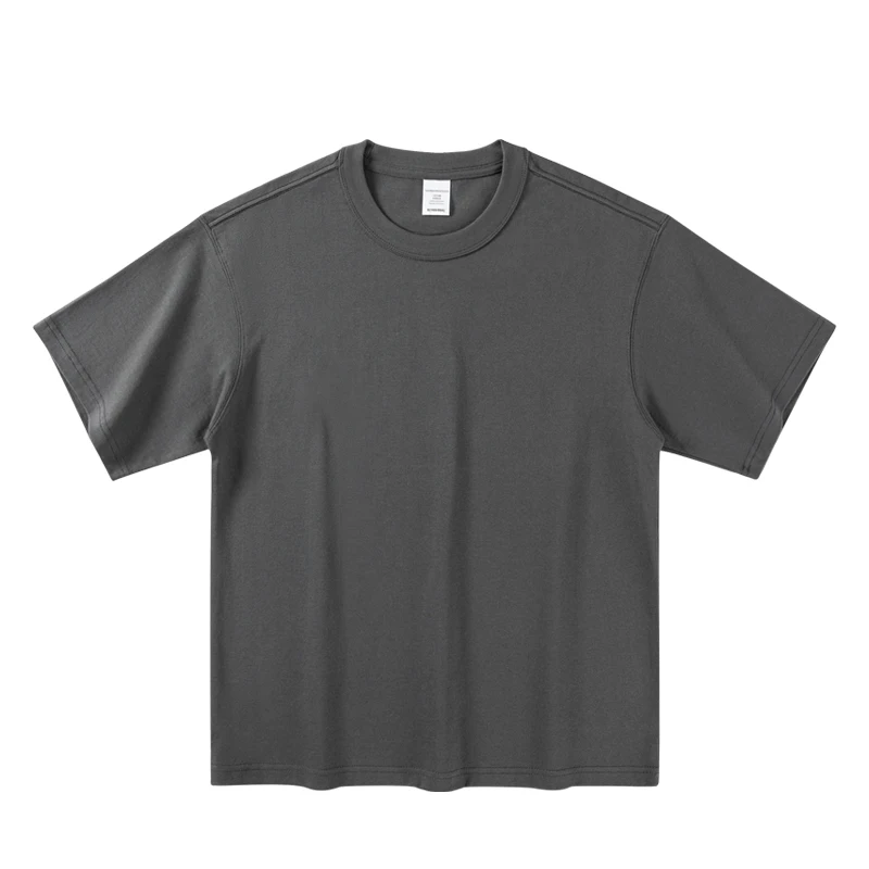 تي شيرت أمريكي من القطن الخالص بوزن ريترو مع ثلاثة إبر صيفي بلون سادة فضفاض ومتعدد الاستخدامات بنصف كم #2