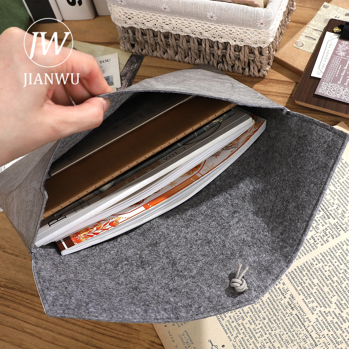 JIANWU Vintage Large Capacity Thin Dupont Paper Waterproof Stationery Storage Bag Creative DIY Student Supplies