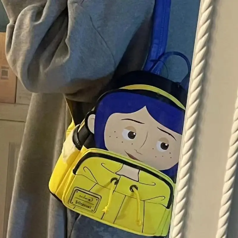 Loungefly Disney Coraline & The Secret Door Peripheral Printed Double Shoulders Backpack Handbag Satchel Children School Bag