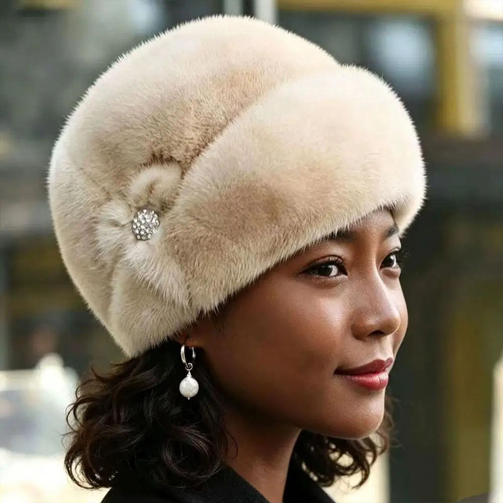 Faux fur Hat Winter Hat Thickened Keep Warm Middle-aged Cap Solid Color Beanie Warm Thermal Cap Autumn Winter