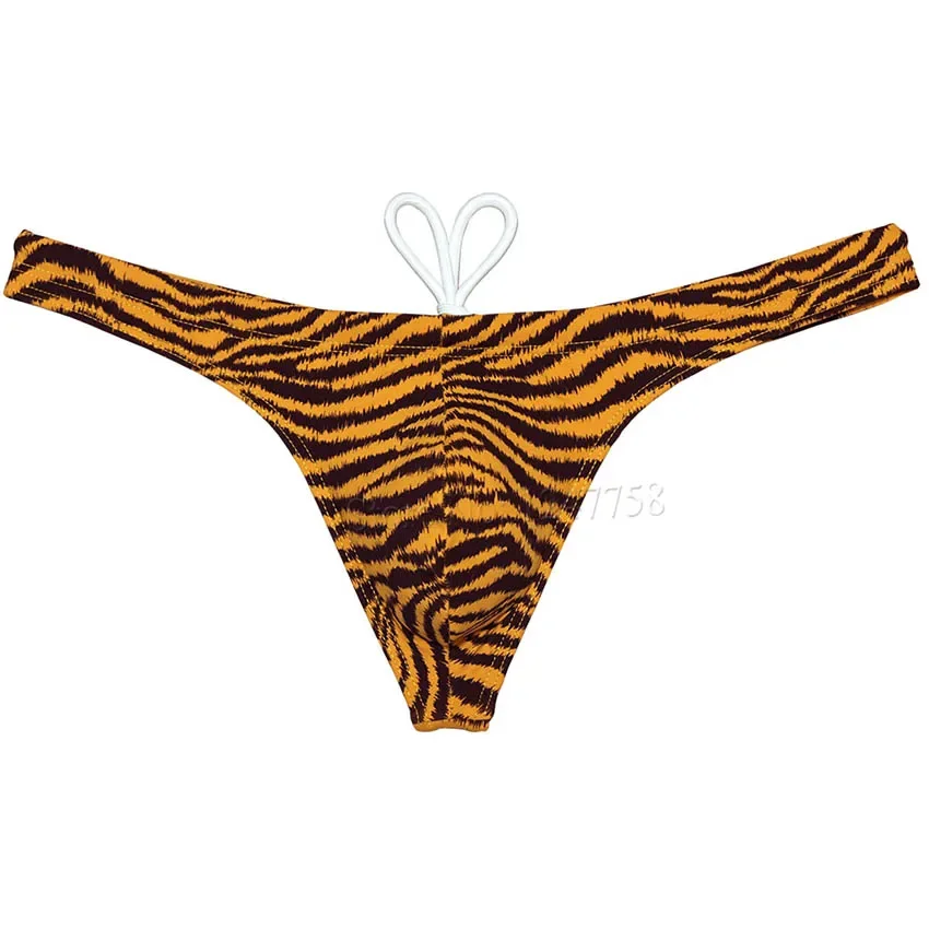 

Men's Tiger Stripe Swimwear Ice Silk Lining Swim Thong Underpants Beachwear Cheeky Panties Surfing Trunks