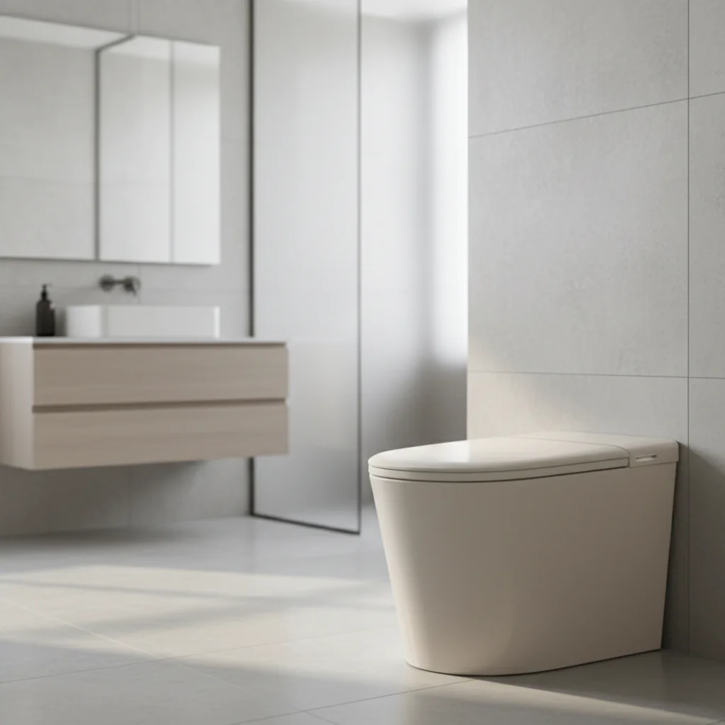 

Современный умный унитаз с керамическим корпусом, дистанционным управлением, подогревом сиденья, автоматическим смывом, бесконтактной крышкой и функцией сушки воздухом для интеллектуального использования