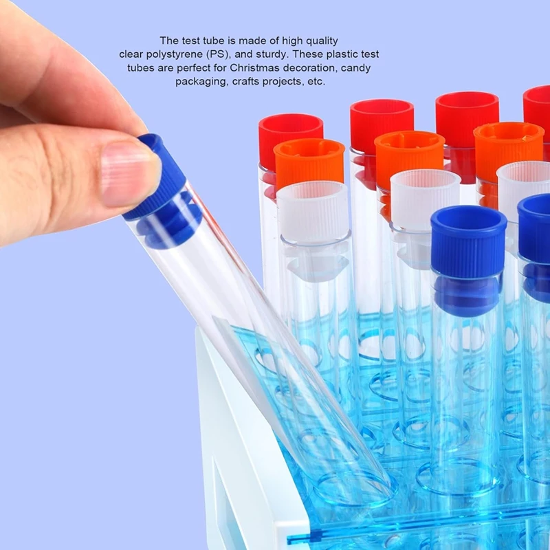 Test Tubes,40Pcs Test Tubes With Rack,Plastic Test Tubes With Caps,Science Tubes And Test Tube Holder 16X100mm (12Ml)