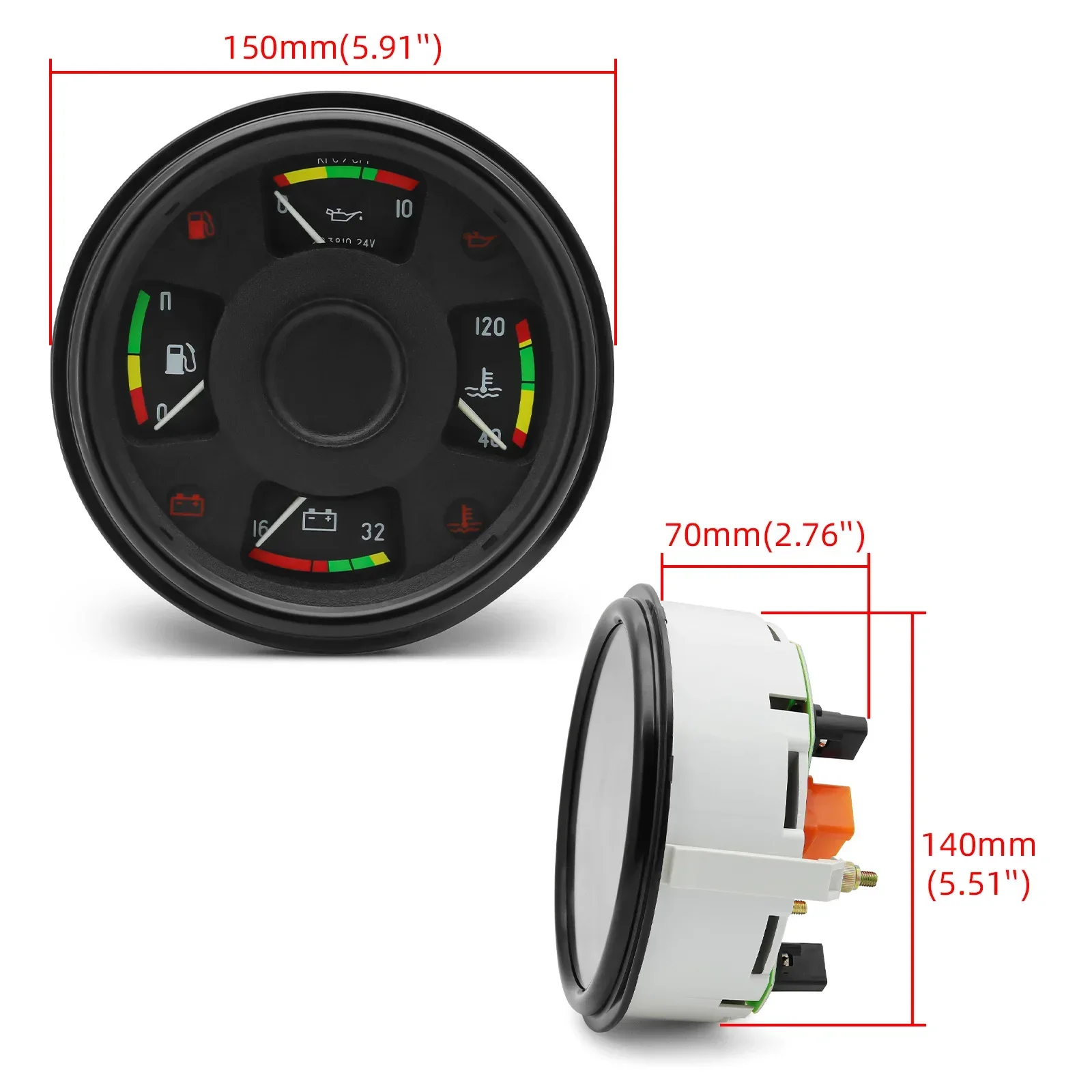 4 In 1 Car Gauge Fuel Level Oil Press Voltmeter Water Temperature Gauge 24V Multifunctional Meter Panel With Warning Indicator