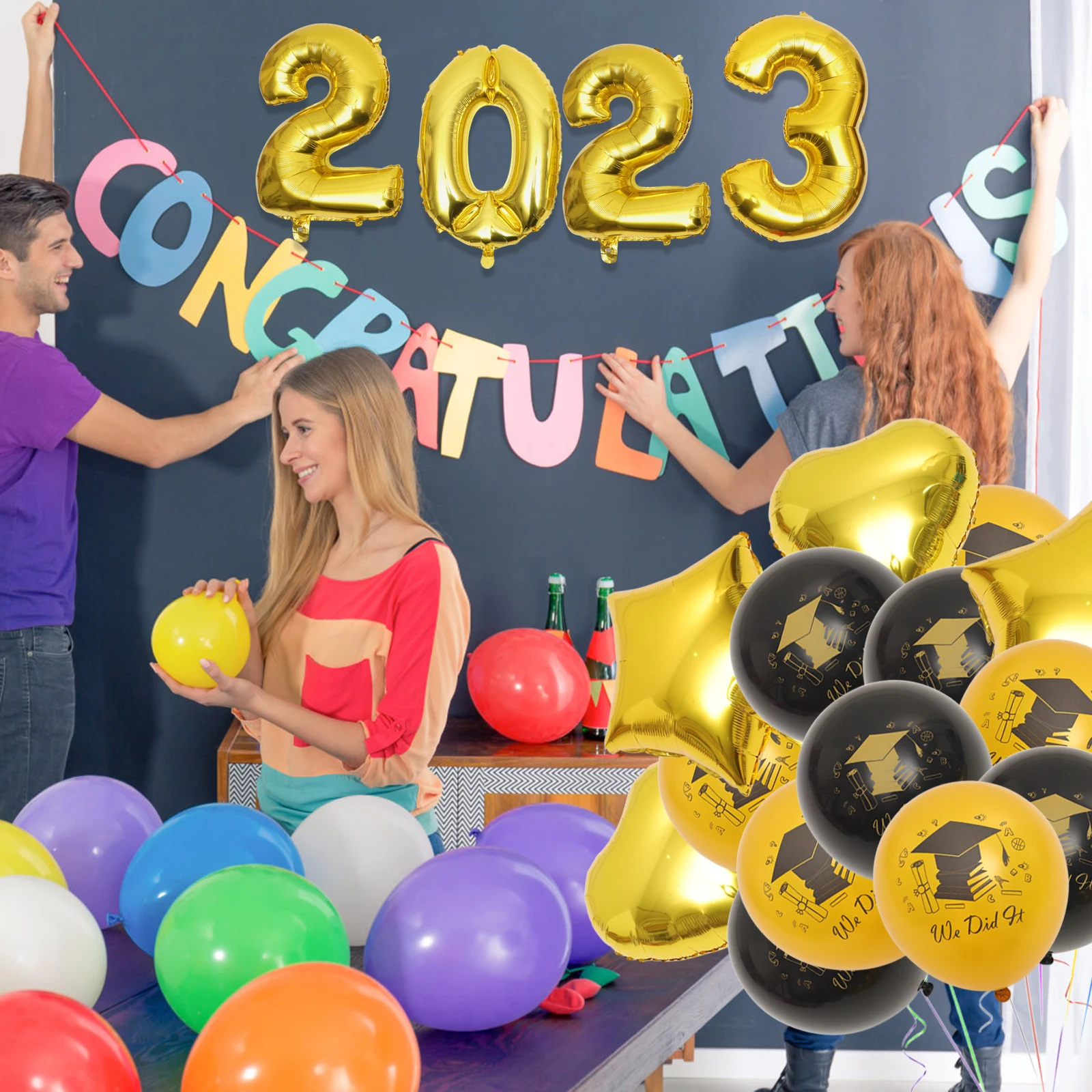 

1 set Party Balloons Supplies Golden Foil Small Number Congrats 2023 2023 Grad Balloon Set Balloon Set Season Decoration