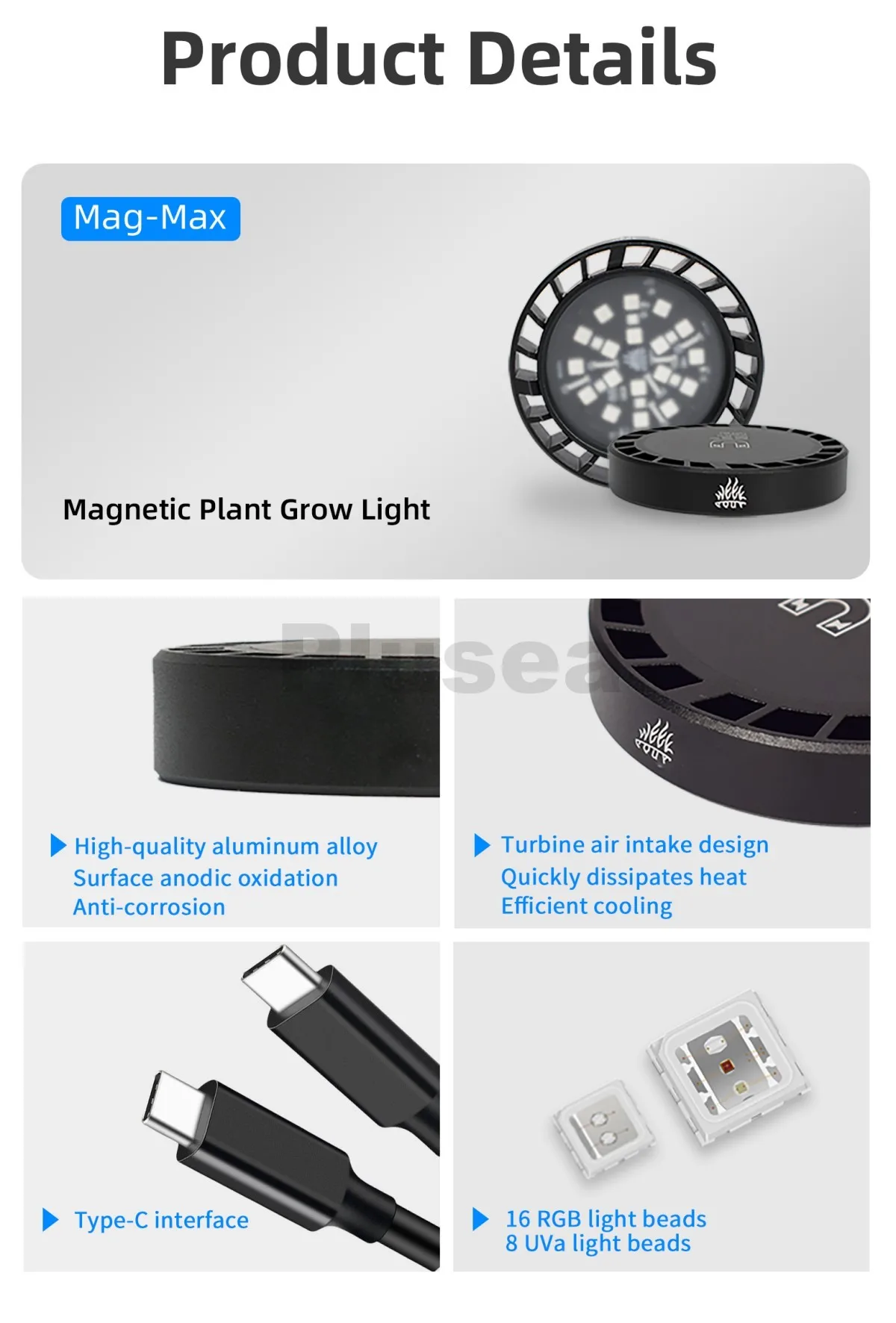 WEEK AQUA Mag-Pro/Max Nano RGB+UV Licht USB Pflanzenwachstumslampe Bluetooth App-Steuerung für Süßwasser-Aquascaping Pflanzen-Aquarium – Detail 13
