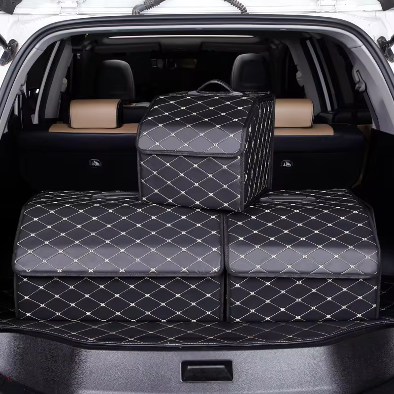 Large capacity compartments inside the Car Trunk Organizer set.