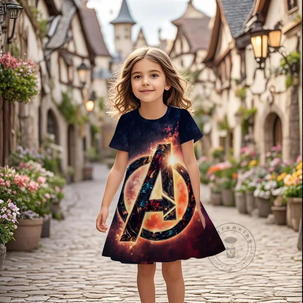 

Платье супергероя Marvel «Человек-паук» с 3D принтом, лето 2023, модная расклешенная юбка, топ с короткими рукавами для девочек 3-16 лет, милая, удобная