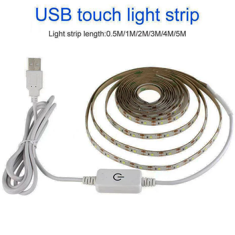 5V 2835 LED Strip Light Touch Sensor Switch Dimmable USB Flexible LED Tape Ribbon Light For Mirror Cabinet Stair Decor Lighting