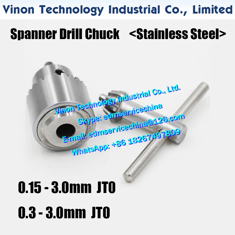 

Stainless Steel type EDM Spanner Drill Chuck capacity 0.15-3.0mm JT0 / 0.3-3.0mm JT0 with key for small hole drilling machines