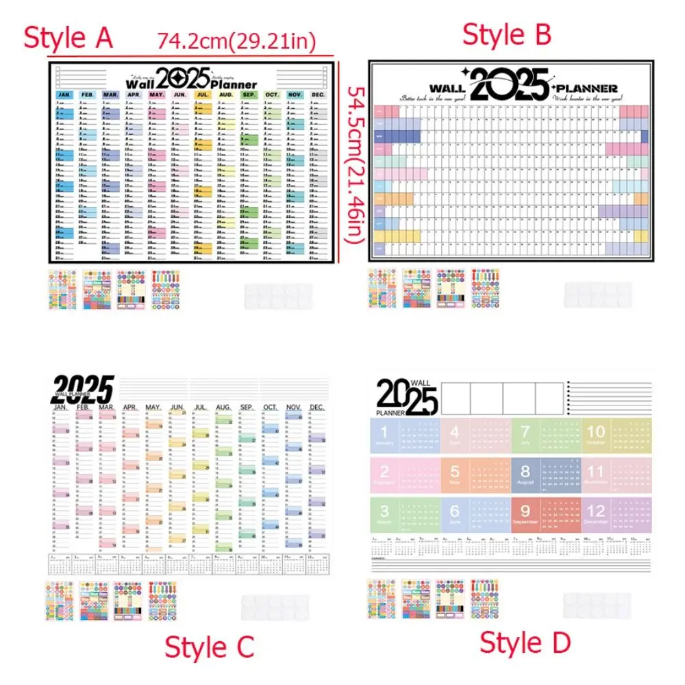 Foglio di pianificazione calendario pieghevole 2025 Calendario da parete di pianificazione decorativa in plastica con adesivi colorati Programma elenco bersaglio