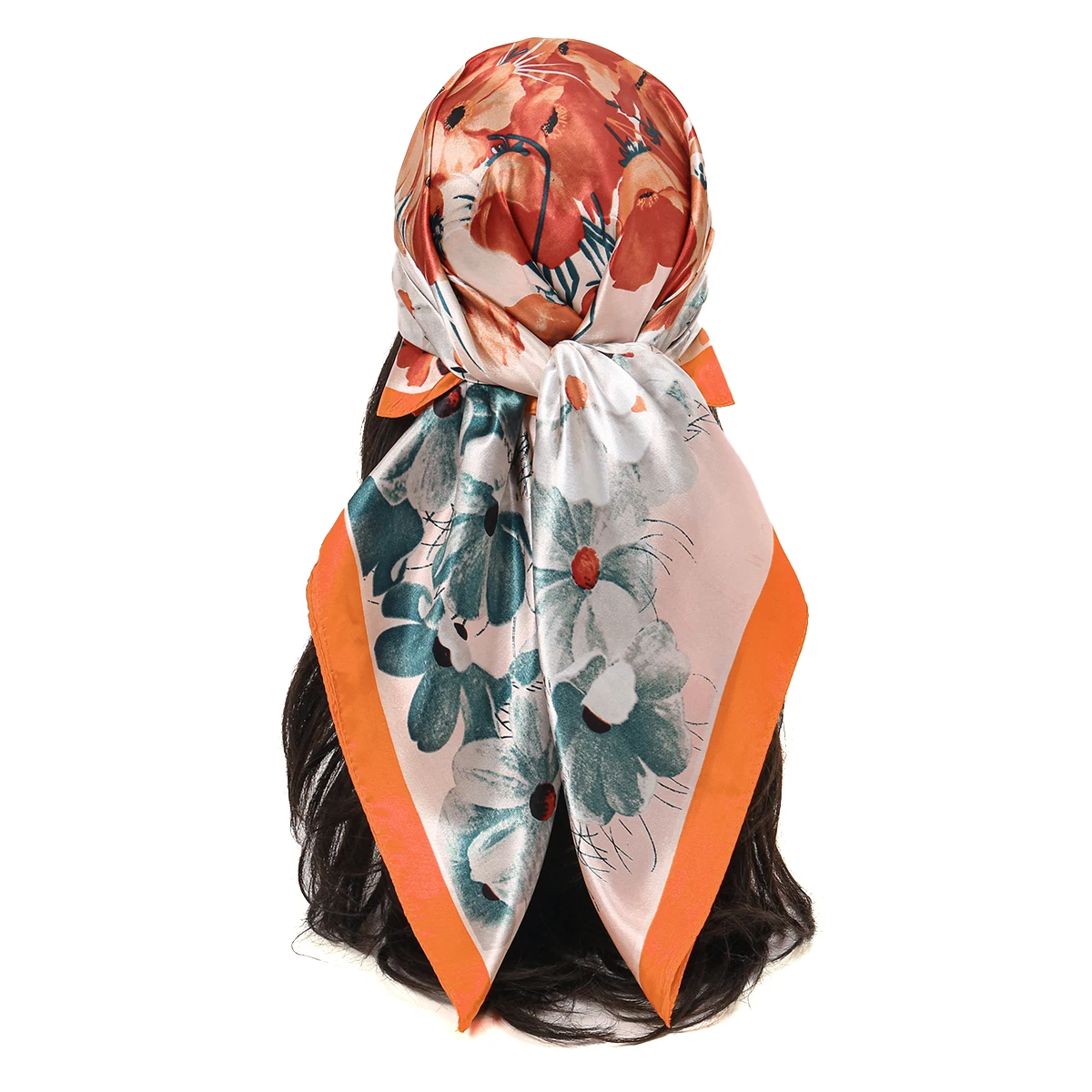 

90*90cm Satin Silk Square Scarf Woman Fashion Kerchief Neck Head/Hair Scarves Bandana Handkerchief Floral Printed Headscarf